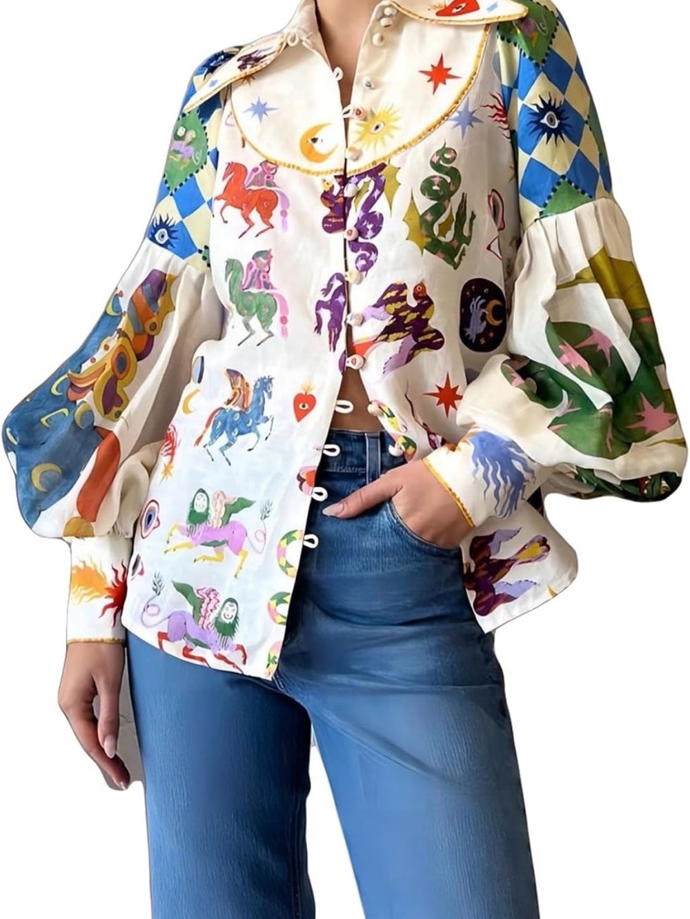 Women's Multicolor Printed Button-Front Blouse